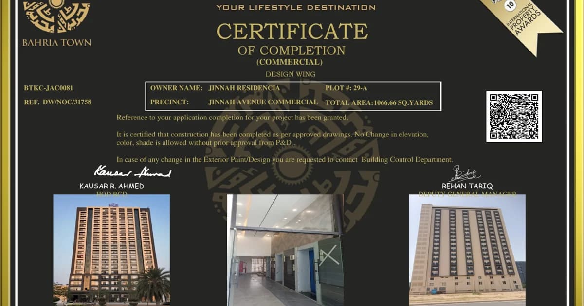 Hill Crest Residency Receives Official Completion Certificate Along With Possession: Ready Apartments Now Available in Bahria Town Karachi