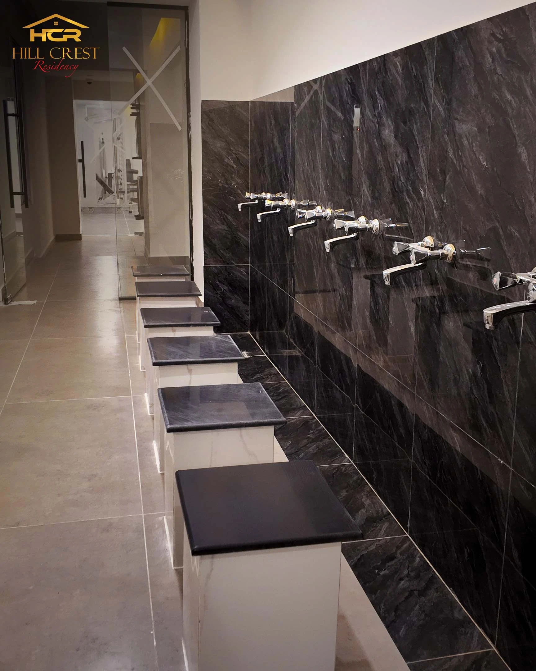 Hill Crest Residency luxury bathroom with marble finishes and premium fixtures